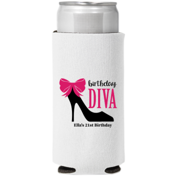 Birthday Diva Birthday Full Color Slim Can Coolers