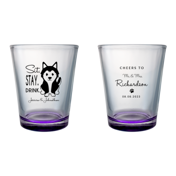 Custom Husky Sit Stay Drink Pet Wedding Clear Shot Glasses