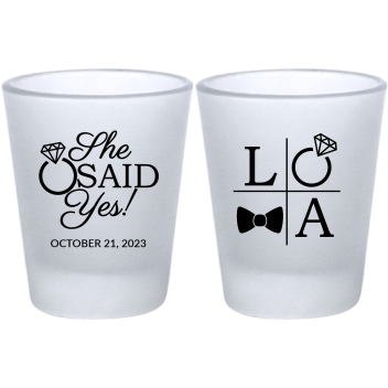 Custom Initials She Said Yes Engagement Frosted Shot Glasses