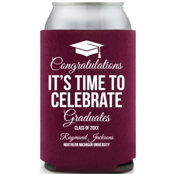 Congratulations Its Time To Celebrate Graduates Its Full Color Foam Collapsible Coolies All Over Print Style 172741