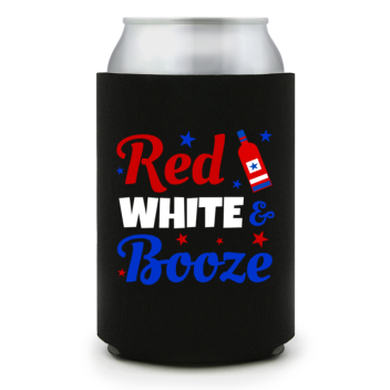 Full Color Foam Collapsible Can Coolers Fourth Of July Red Booze White  Style 136954