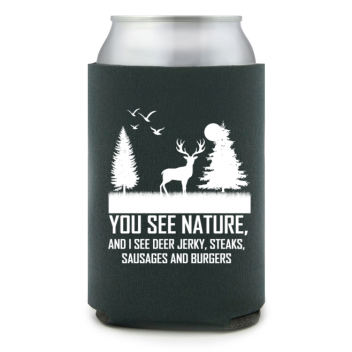 Full Color Foam Collapsible Can Coolers Summer You See Nature And I See Deers, Jerky, Steaks, Sausages And Burgers Style 138014