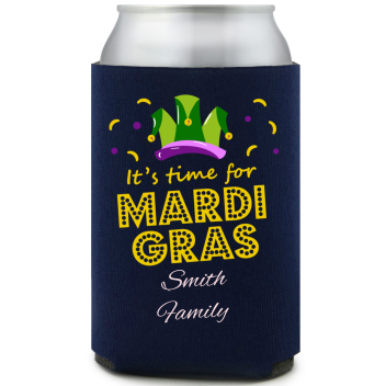 It’s Time For Mardi Gras Party Full Color Can Coolers