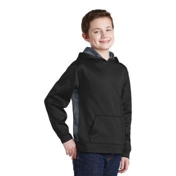 Sport-tek Youth Sport-wick Camohex Fleece Colorblock Hooded Pullover.