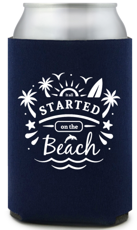 Custom Tropical It All Started On The Beach Wedding Full Color Can Coolers