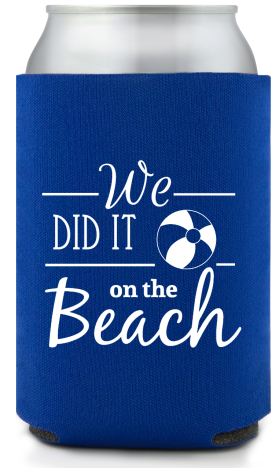 Custom We Did It On The Beach Wedding Full Color Can Coolers