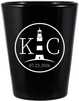 Personalized Light Tower Nautical Beach Wedding Black Shot Glasses