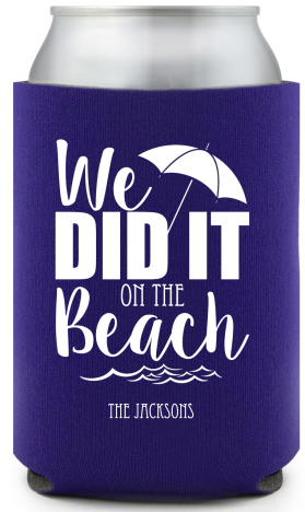 Personalized We Did It On The Beach Wedding Full Color Can Coolers