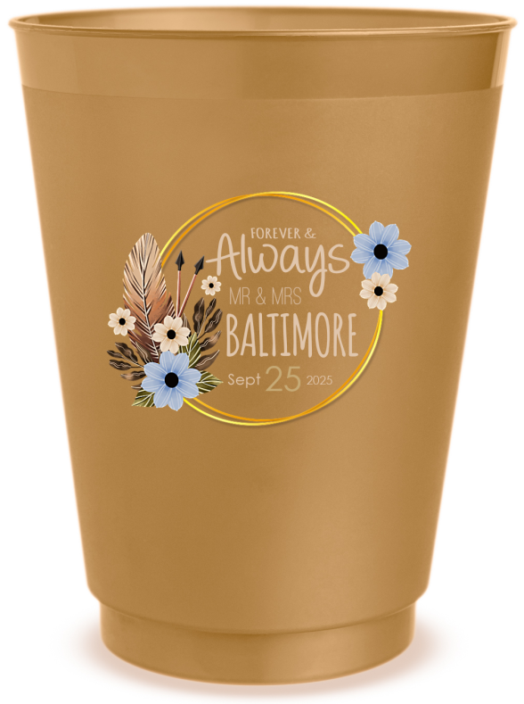 Custom Forever & Always Floral Arch Bohemian Wedding Frosted Stadium Cups