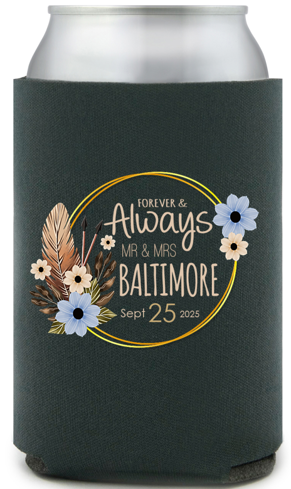 Custom Forever &amp; Always Floral Arch Bohemian Wedding Full Color Can Coolers