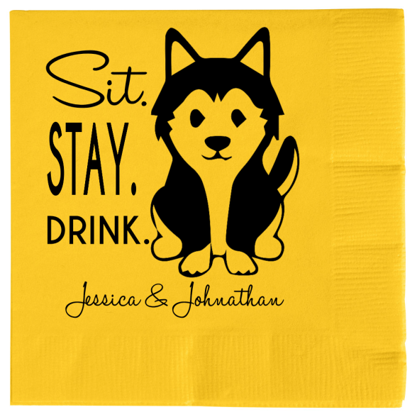 Custom Husky Sit Stay Drink Pet Wedding Premium Napkins