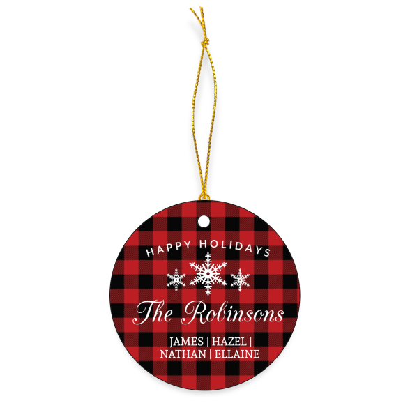 Personalized Plaid Family Name Ceramic Christmas Ornaments