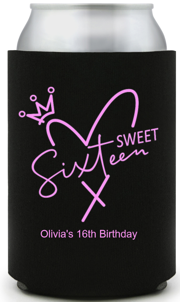 Sweet Sixteen Birthday Full Color Can Coolers