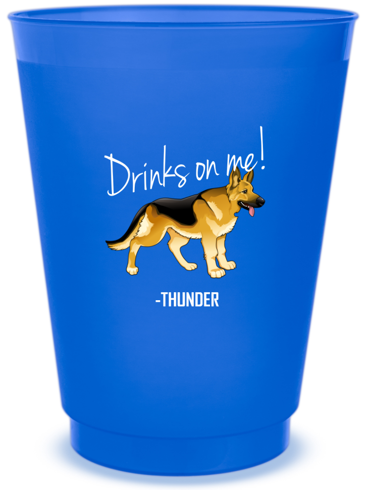 Custom German Shepherd Drinks On Me Pet Wedding Frosted Stadium Cups