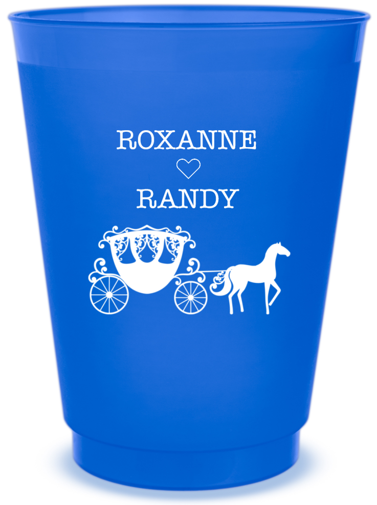 Custom Life Love And Happiness Carriage Fairytale Wedding Frosted Stadium Cups