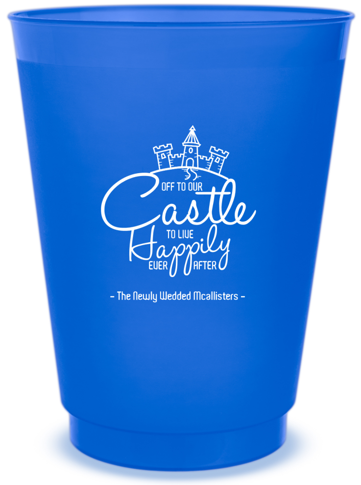 Custom Off To Our Castle Happily Ever After Fairytale Wedding Frosted Stadium Cups