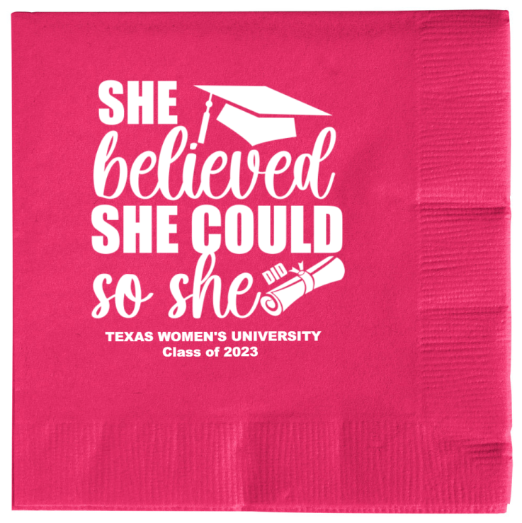 Custom She Believed So She Did Graduation Premium Napkins