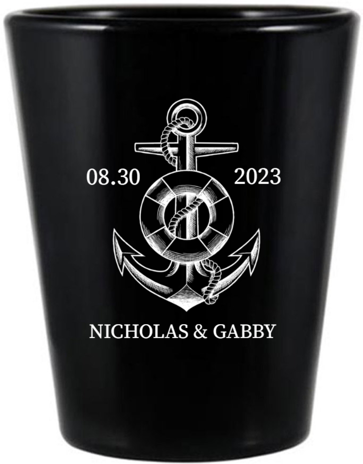 Customized Be By Your Side Nautical Wedding Black Shot Glasses