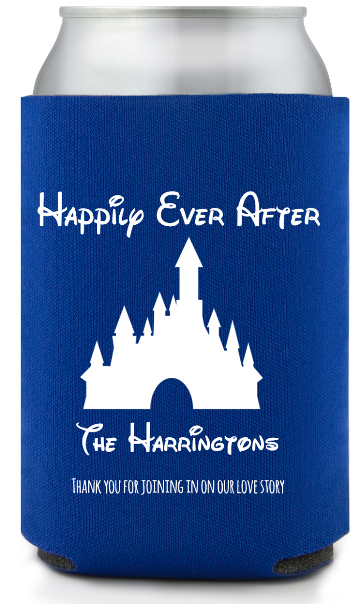 Customized Happily Ever After Fairytale Castle Wedding Full Color Can Coolers