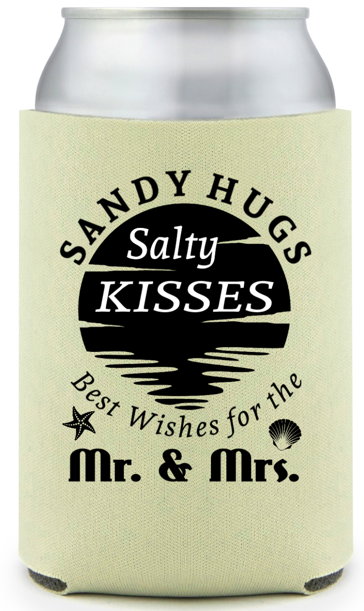 Customized Sandy Hugs And Salty Kisses Beach Wedding Full Color Can Coolers