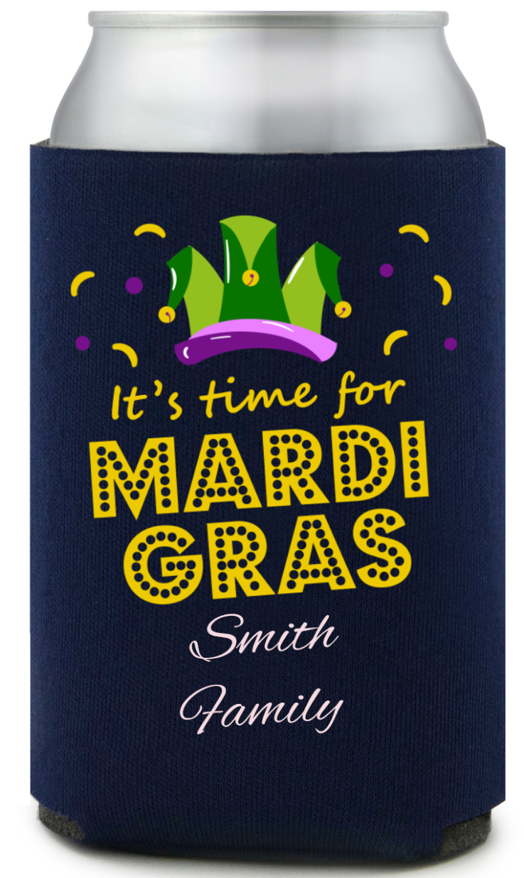 It&rsquo;s Time For Mardi Gras Party Full Color Can Coolers
