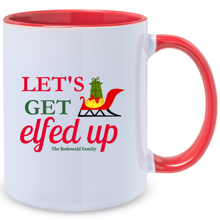 Personalized 11oz Let&rsquo;s Get Elf Up Family Two Tone Mugs