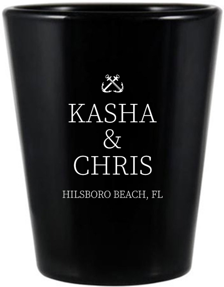 Personalized Light Tower Nautical Beach Wedding Black Shot Glasses