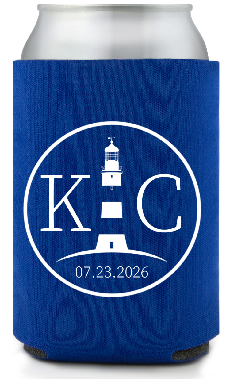 Personalized Light Tower Nautical Beach Wedding Full Color Can Coolers