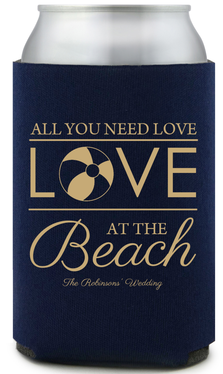 Personalized Love At The Beach Wedding Full Color Can Coolers