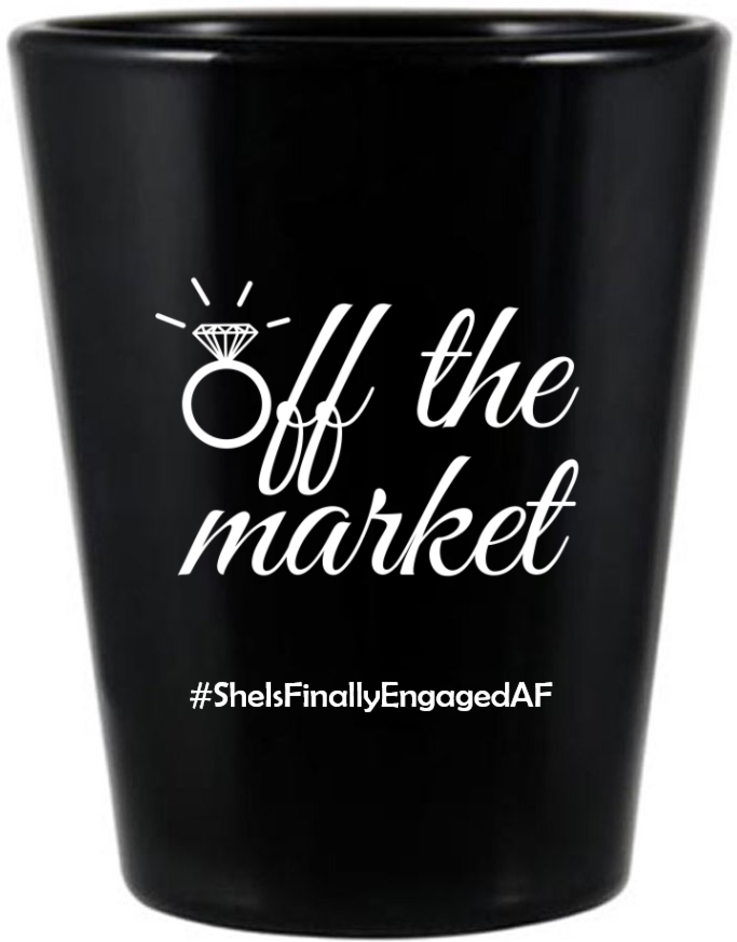Personalized Off The Market Engagement Black Shot Glasses
