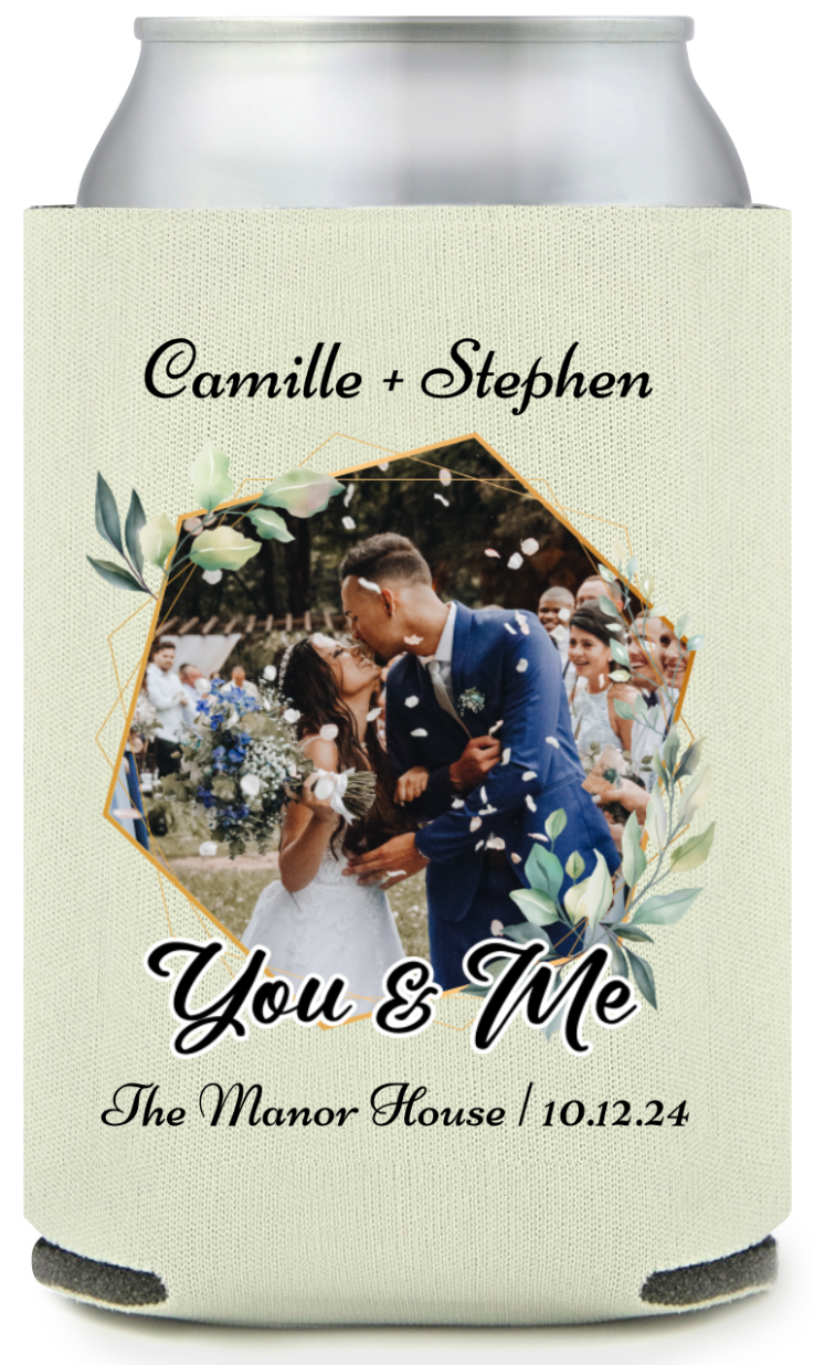 Personalized Photo You And Me Classic Wedding Full Color Can Coolers