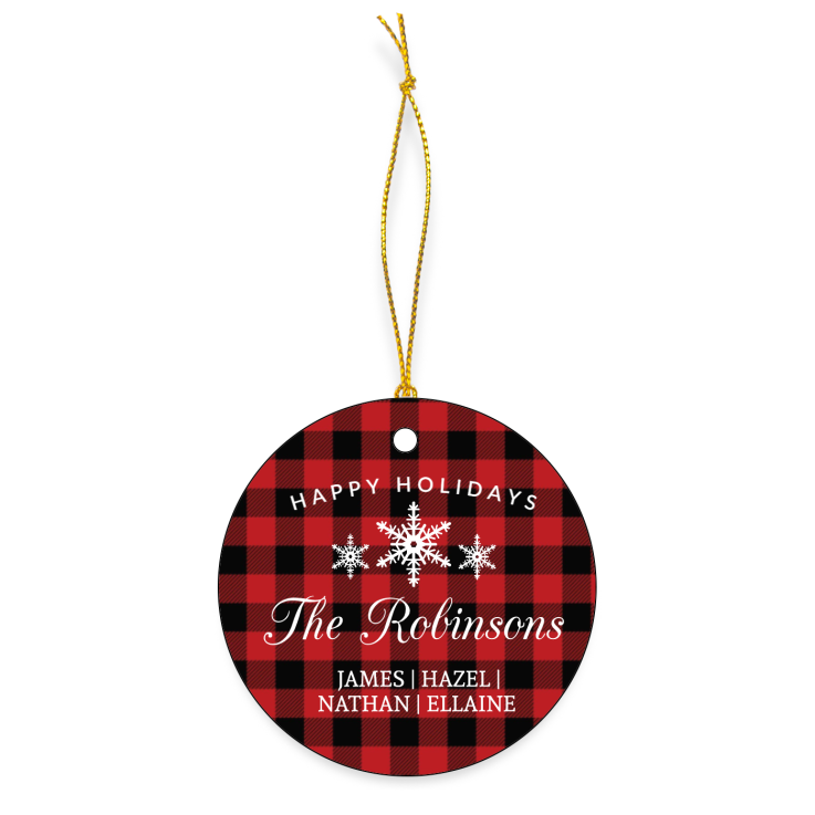 Personalized Plaid Family Name Ceramic Christmas Ornaments