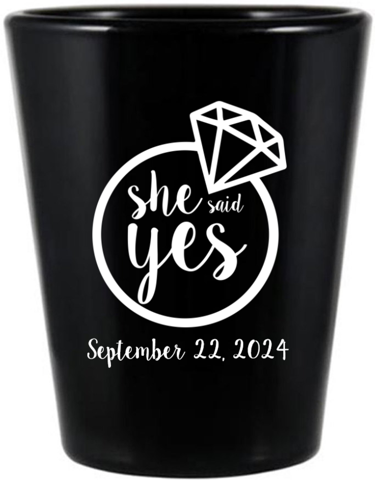 Personalized She Said Yes Engagement Black Shot Glasses