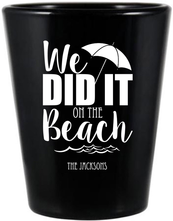 Personalized We Did It On The Beach Wedding Black Shot Glasses