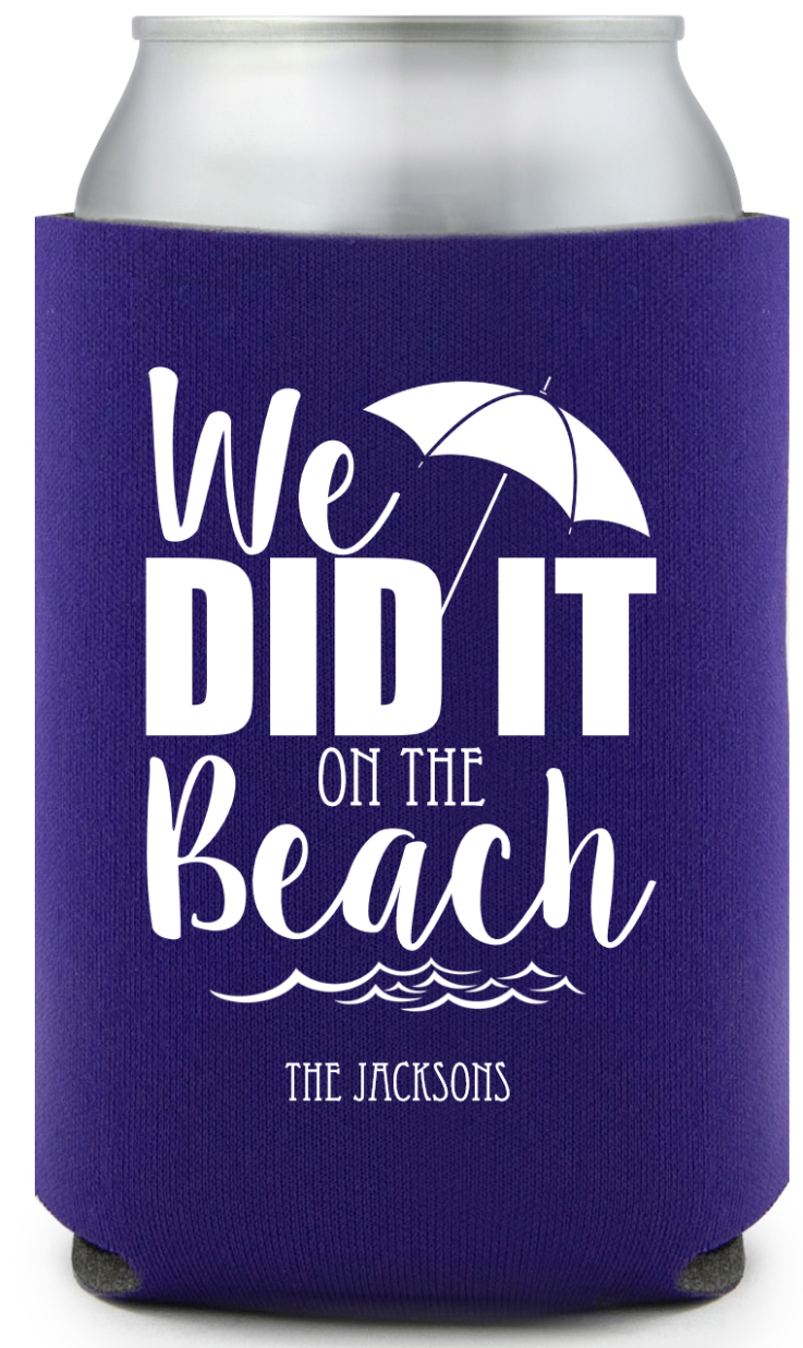 Personalized We Did It On The Beach Wedding Full Color Can Coolers