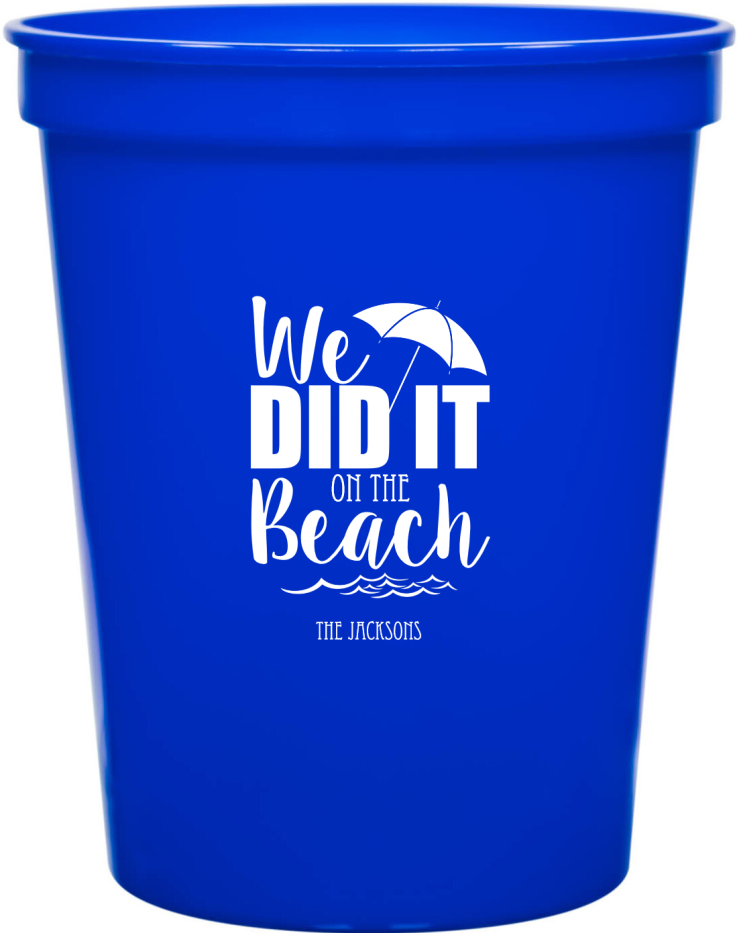 Personalized We Did It On The Beach Wedding Stadium Cups