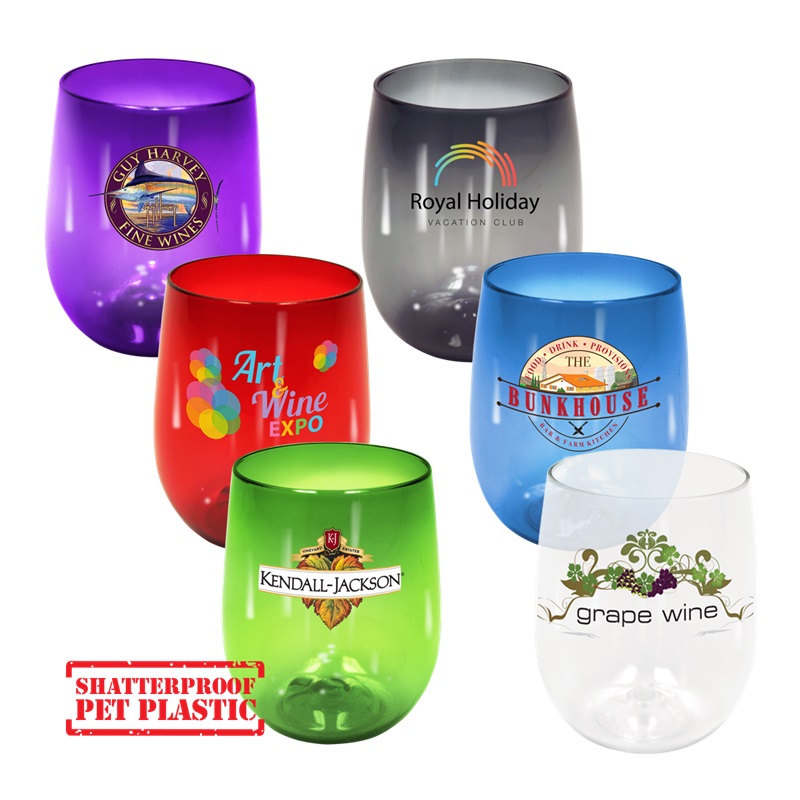 12 Oz. Full Color Digital Plastic Stemless Wine Glass