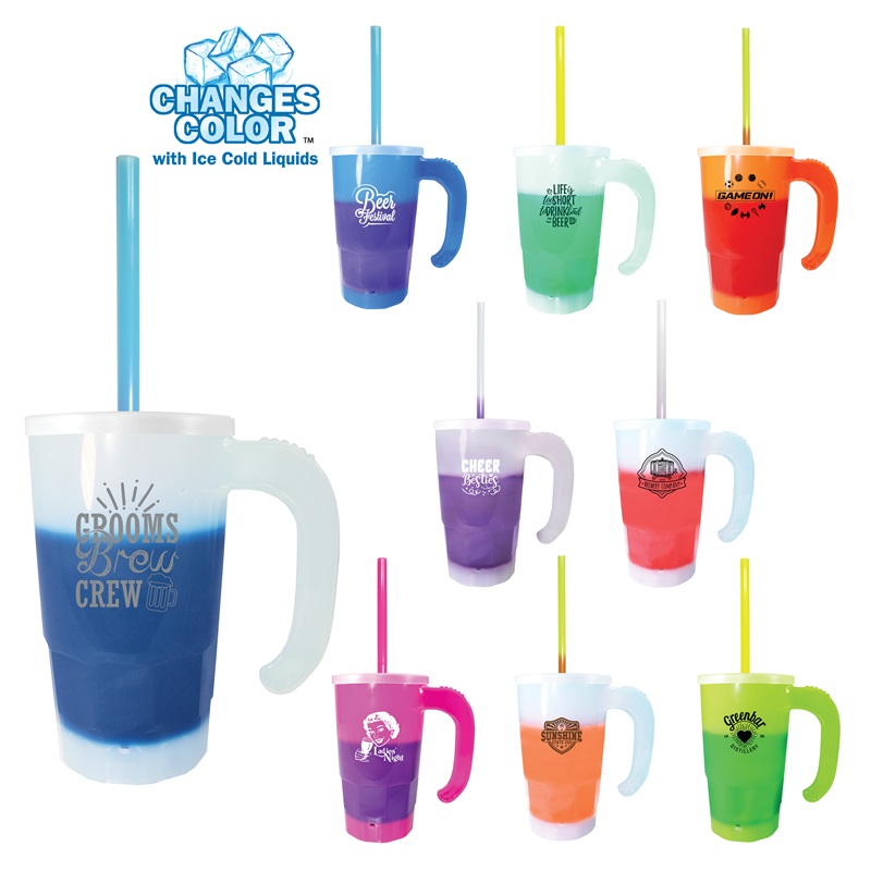 20 Oz. Color Changing Stackable Beer Stein/Straw/Lid Set