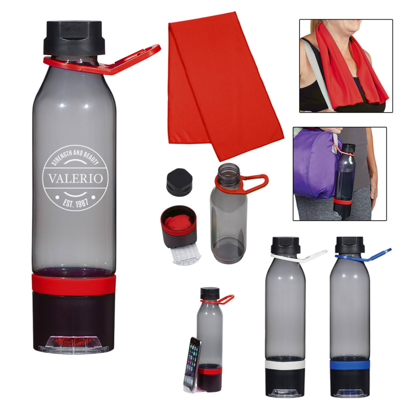 22 Oz. Energy Sports Bottle With Phone Holder And Cooling Towel