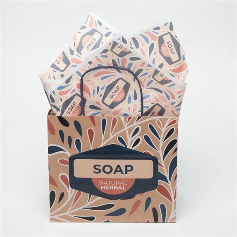 Short Natural Handle Shoppers With Tissue Paper Bundle
