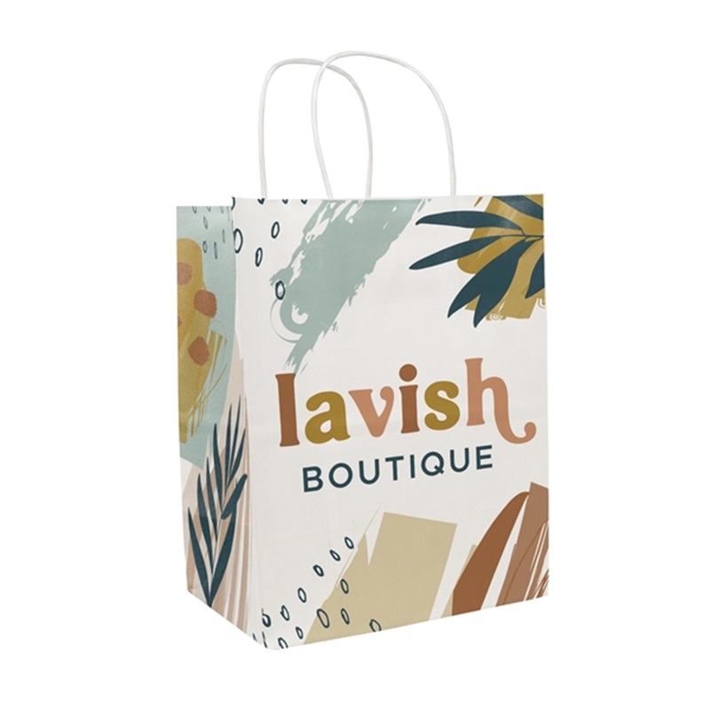 Multi-sided Full Color White Handled Shopper Paper Bags