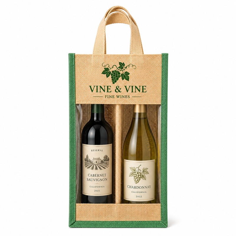 Clear Front 2 Wine Bottle Jute Bags