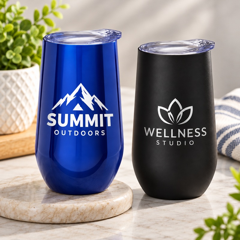 9 Oz. Stemless Flute Wine Glasses With Lids