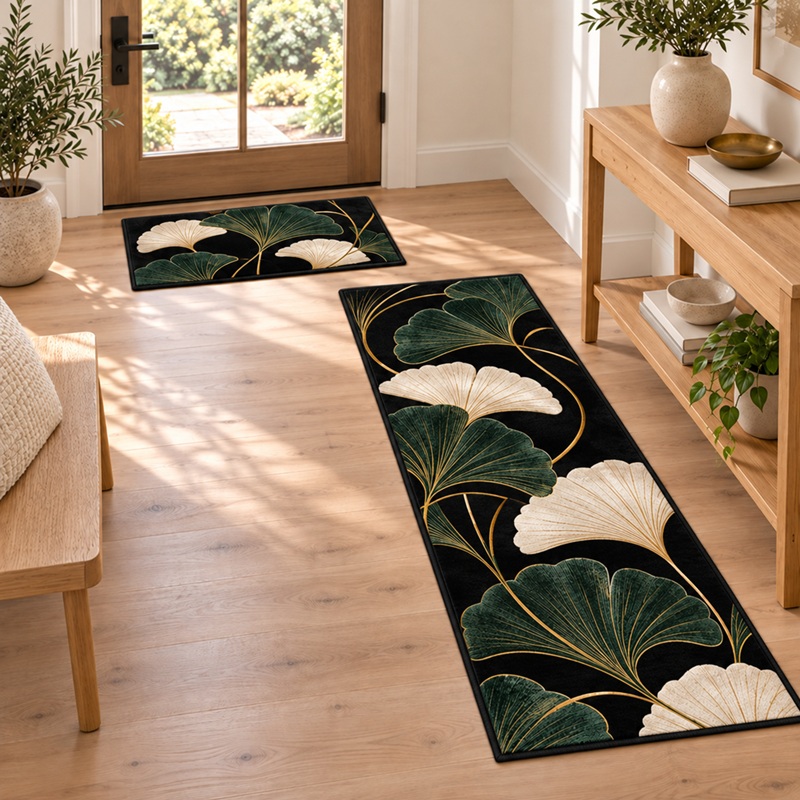 Black Velvet Printed Area Rug