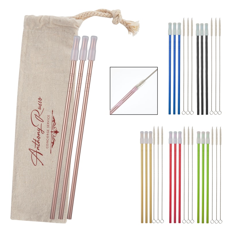 3- Pack Park Avenue Stainless Straw Kit With Cotton Pouch