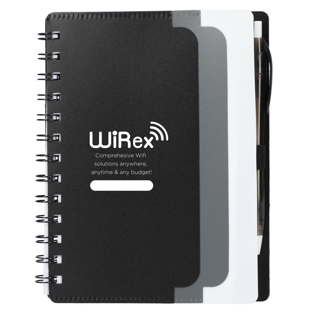 5" X 7" Recycled Dual Pocket Spiral Notebook W Pen