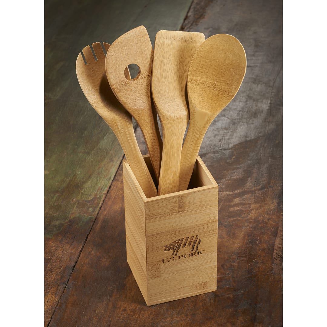 Bamboo 4-piece Kitchen Tool Set And Canister