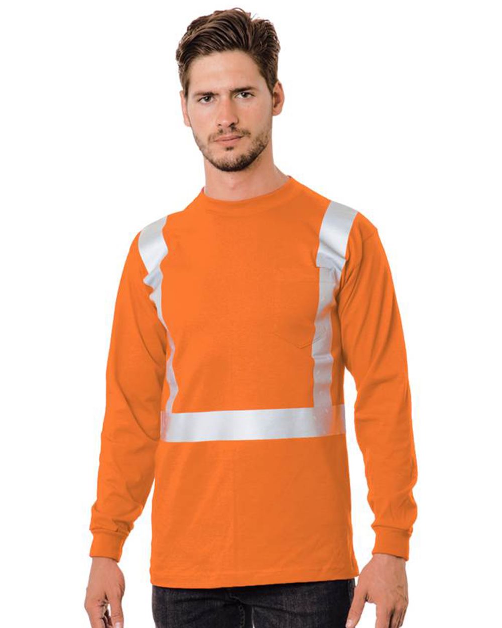 Bayside Unisex USA-Made 50/50 Hi-Visibility Long Sleeve Pocket T-Shirt - 3782