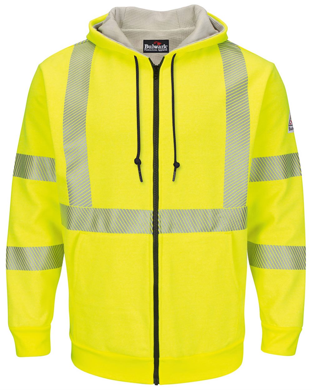 Bulwark Men's Tall Hi-Visibility Zip-Front Hooded Fleece Sweatshirt With Waffle Lining - SMZ4HVT