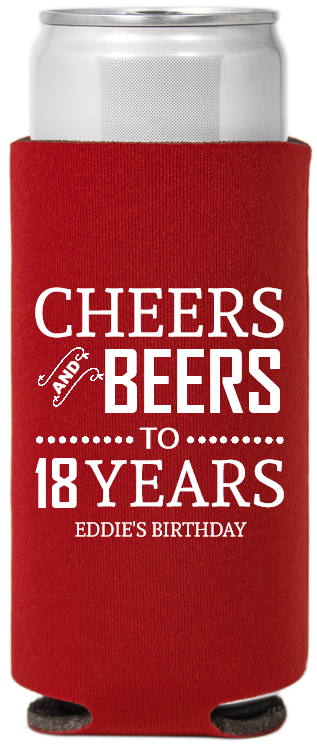 Cheers And Beers To 18 Years Birthday Full Color Slim Can Coolers